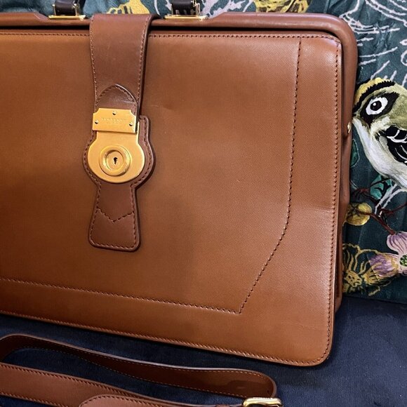 BURBERRY PORTFOLIO CASE W GOLD HARDWARE Doctor Bag DK88 - Leather - Brown - Picture 9 of 16